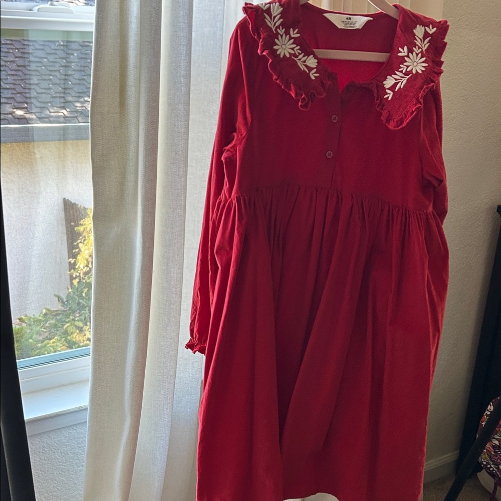 H&M Red Kids Dress with Floral Details Christmas